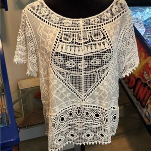 Ultra Pink Cotton Crochet Boho Blouse In Large NWT